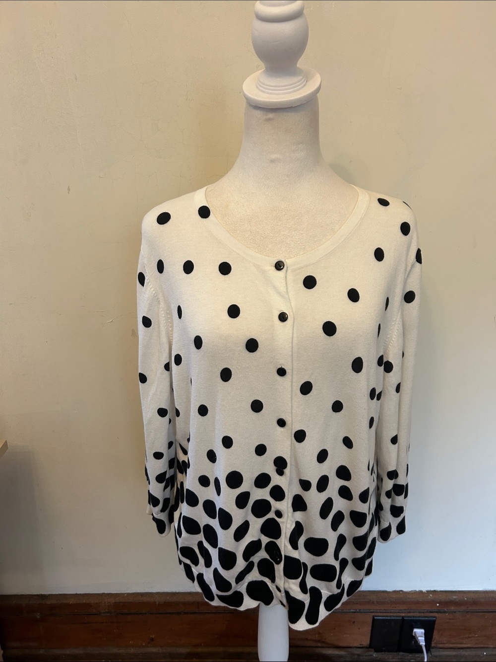 Talbots white black polka dot lightweight cardigan Size XLP EUC